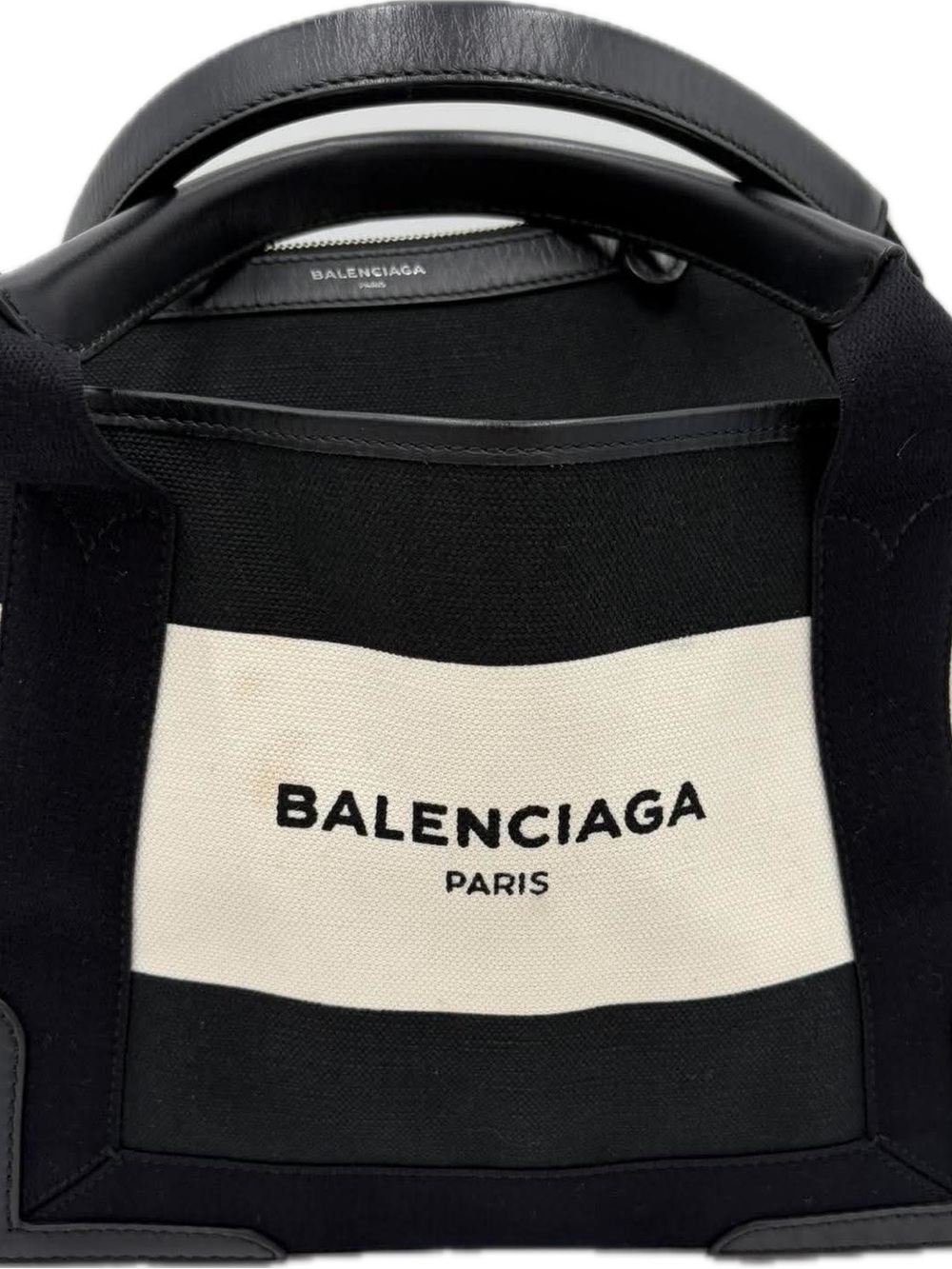 Balenciaga Black & White Canvas Logo Tote Bag